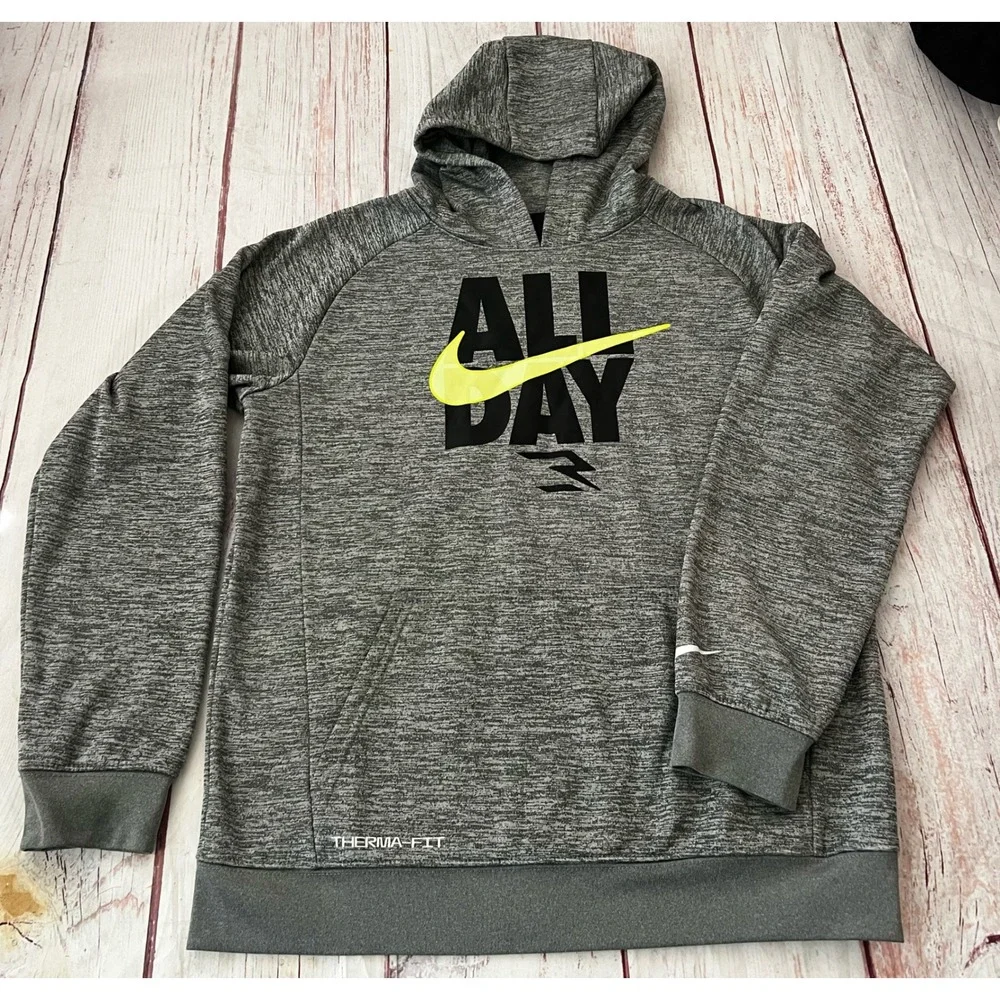 Nike 3 Brand Russell Wilson Kids XL Grey All Day Therma-FIT Hoodie Sweatshirt